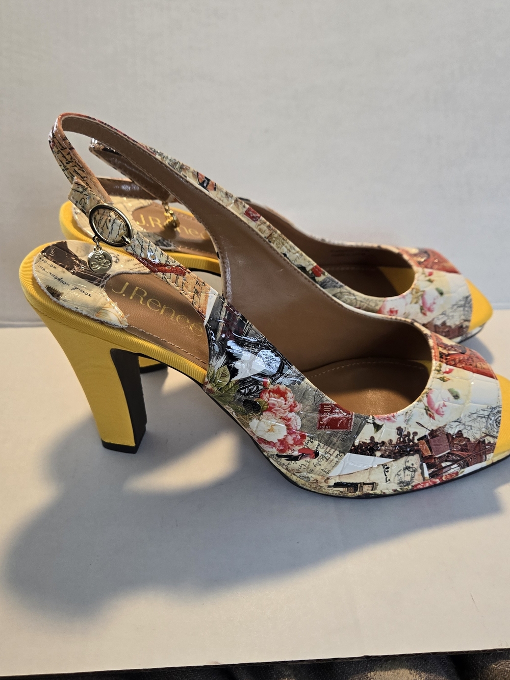 J.Renee Floral Print Slingback Heels with Yellow Accents 10W